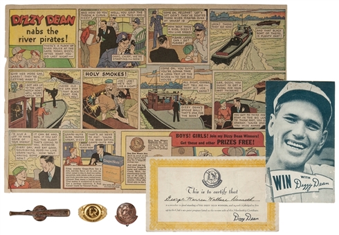 1930s Dizzy Dean Comic Book Prize Redemptions- Ring and (2) Pins